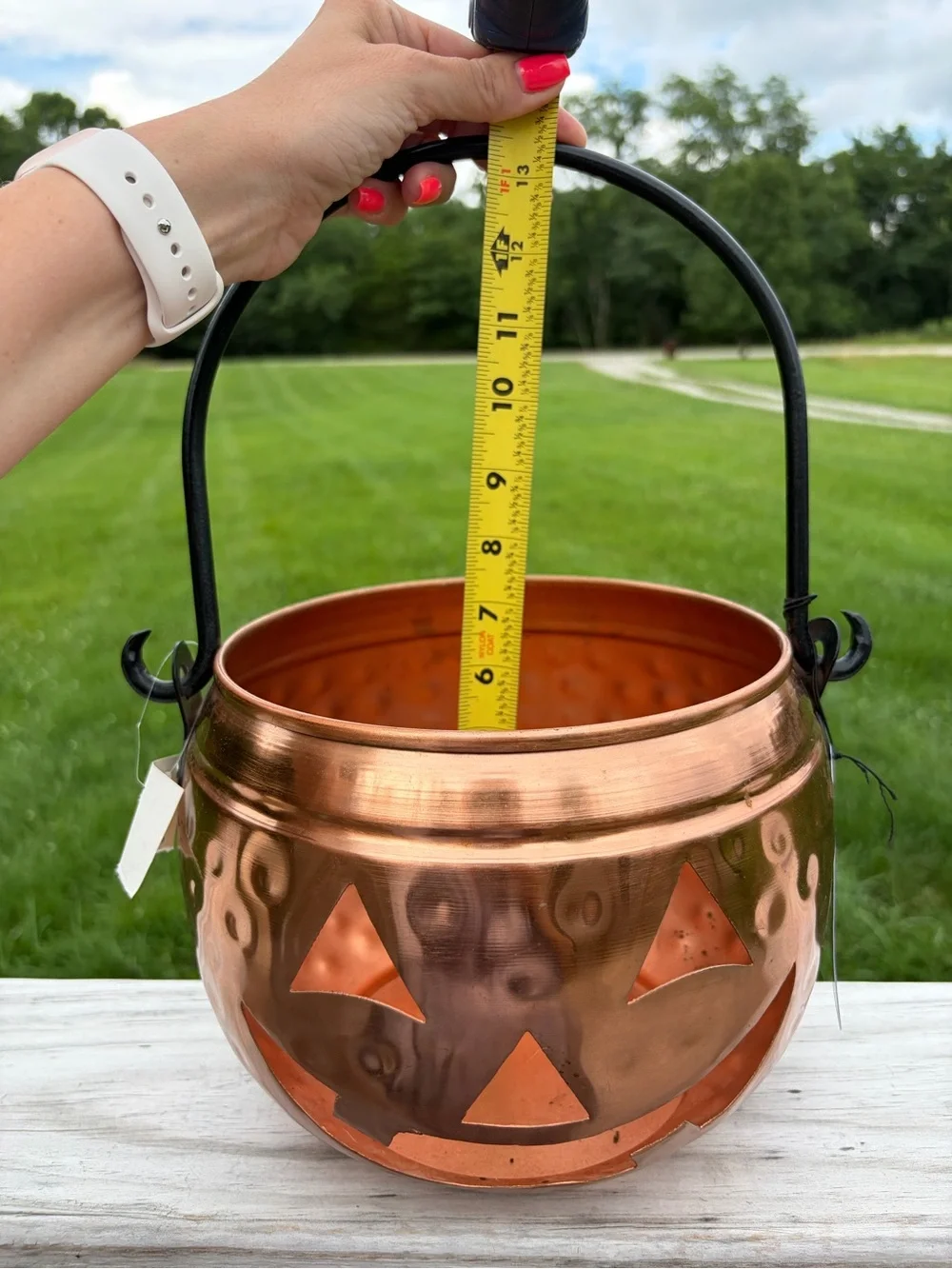 Moonlight Manor 7 x 8in Hammered Metal Copper Color BUCKET JACK O LANTERN NWT